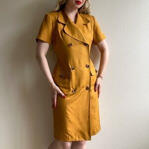 Vintage 1990s Burnt Orange Silk Double-Breasted Dress (M)